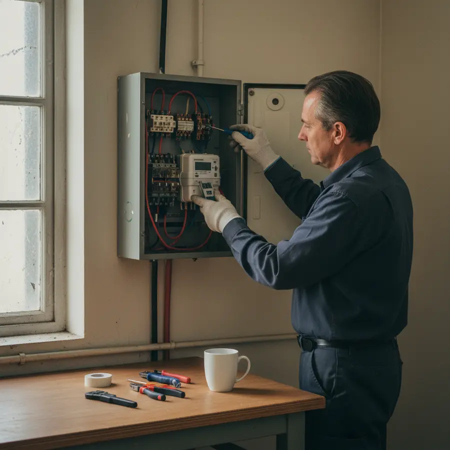 2000 Watt Balkonkraftwerk aufbauen: Diese 3 Fehler habe ich selbst gemacht - Photo 2000 Watt Balkonkraftwerk aufbauen: Elektriker installiert digitalen Stromzähler im Verteiler