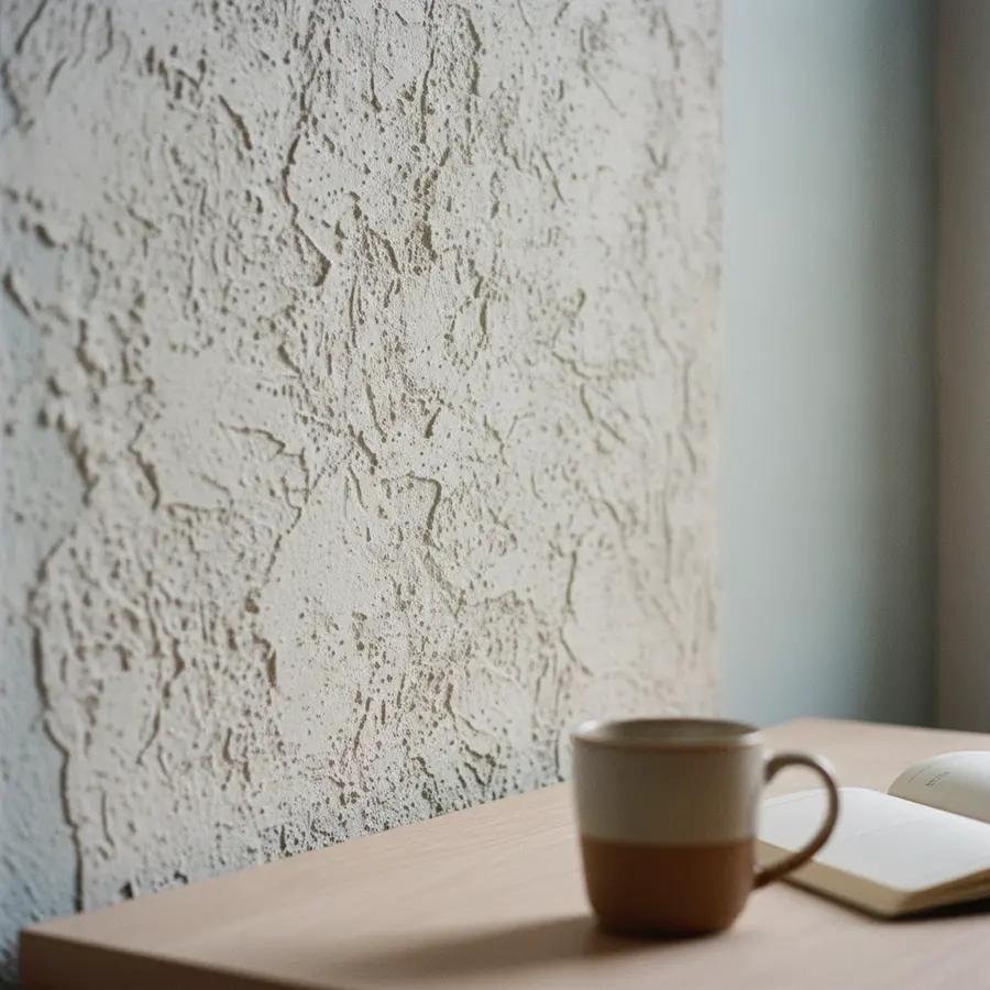 Rollputz innen: 3 Dinge, die ich vor dem Kauf gerne gewusst hätte - Photo Rollputz innen: Raue Wand mit Staub, Detailansicht im Tageslicht