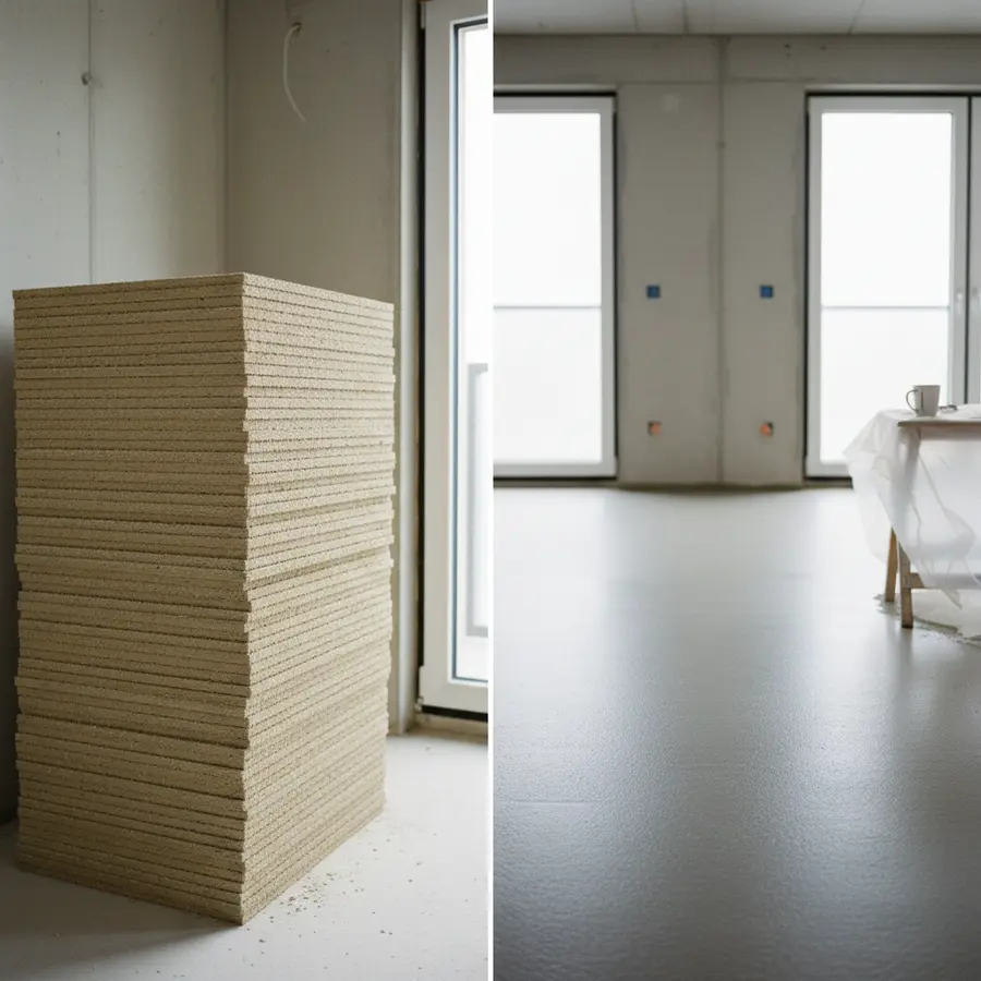 Trockenestrich oder Nassestrich: Warum ich mich für die trockene Variante entschieden habe - Photo Trockenestrich oder Nassestrich: Vergleich von Bauplatten und frischem Estrich