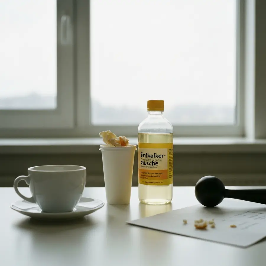 Duschkopf entkalken: Die besten Hausmittel & Schritt-für-Schritt-Anleitung - Photo Duschkopf entkalken mit Zitrone und Entkalker-Flasche auf Werkbank