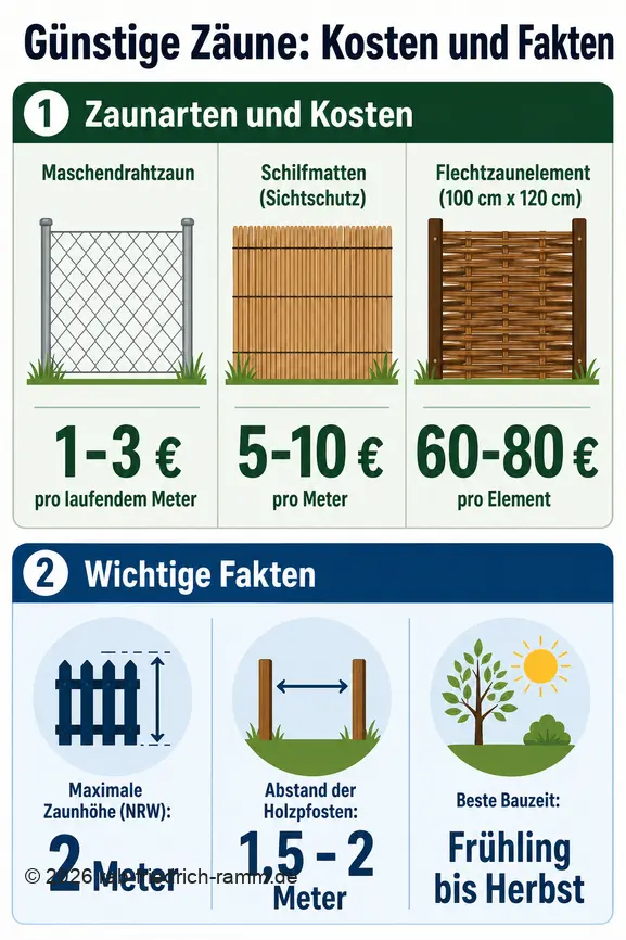 Vergleich der Kosten und wichtigen Fakten für den günstigen Selbstbau von Zäunen im Garten.
