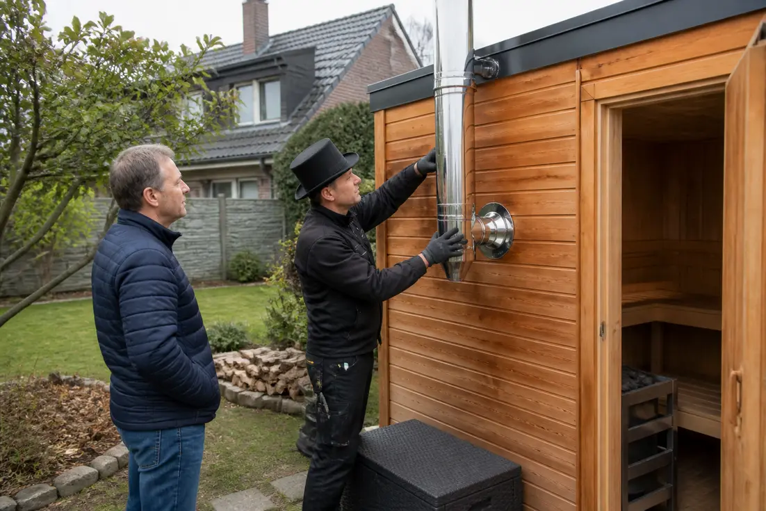 Sauna im Garten planen: Wann der Schornsteinfeger prüfen muss