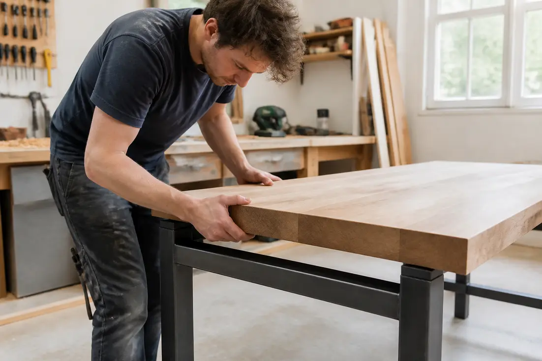 Schreibtisch selber bauen mit stabiler Platte ohne Durchbiegen